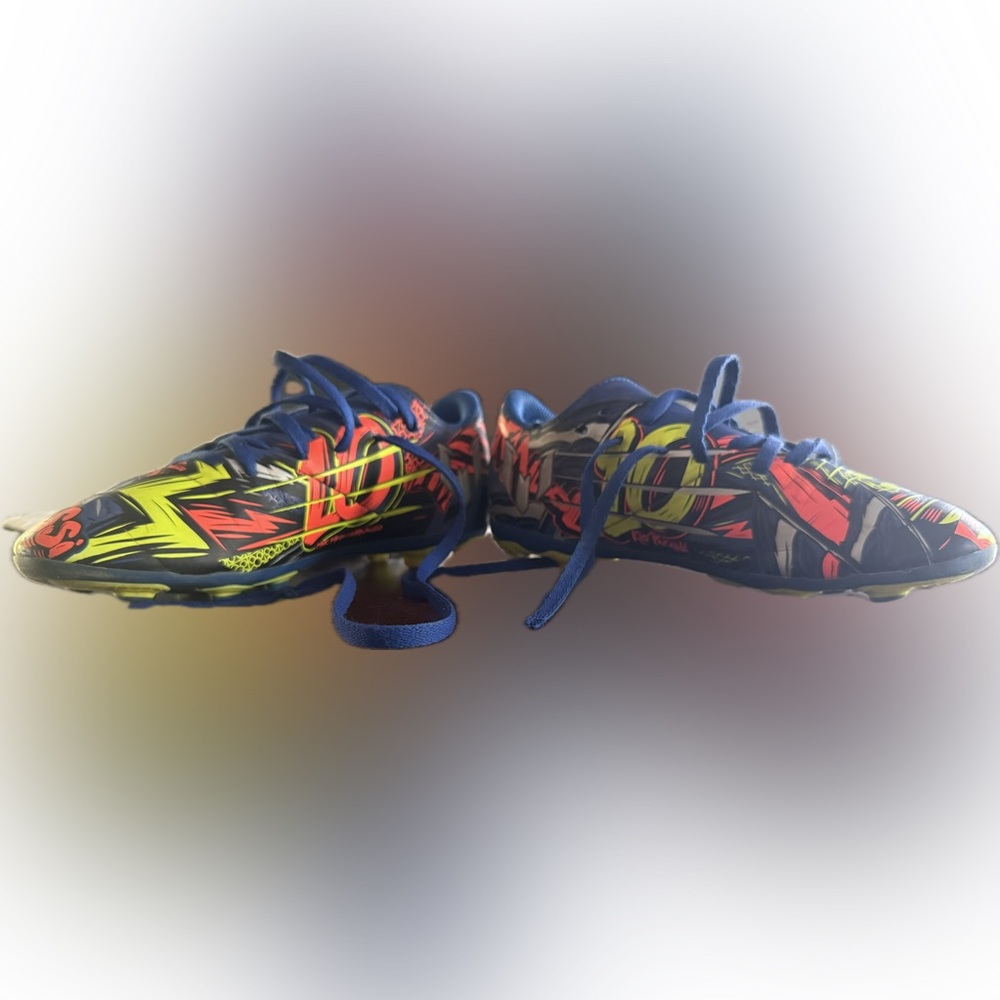 Adidas Messi Kids Lightning Graphic Soccer Cleats in Neon Yellow & Blue